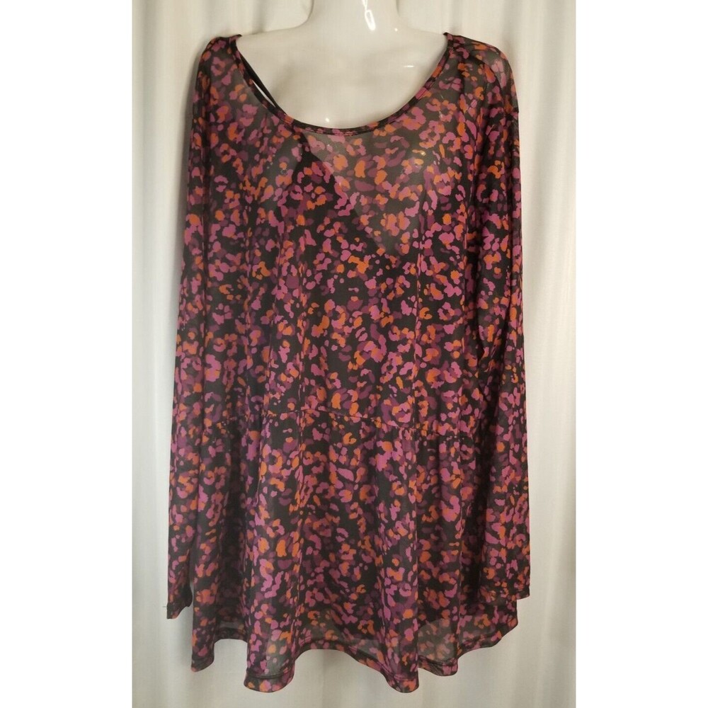 JUNAROSE Women's Blouse Top Sheer + Under Tank Top Multicolor Geometric Size 2X